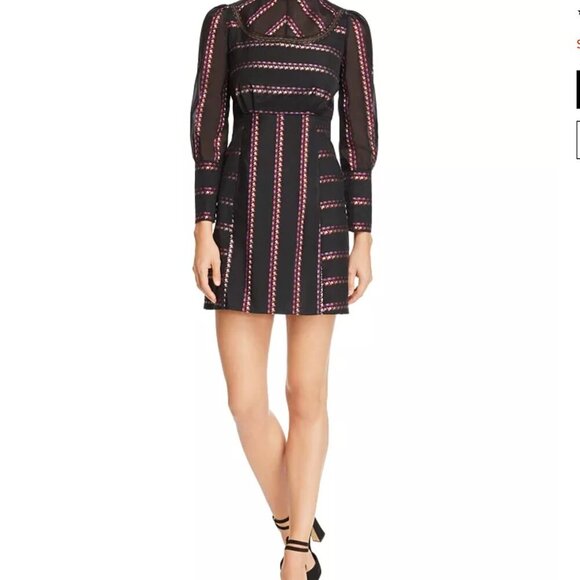 Sandro Sibel Floral Jacquard Mini Dress Lace Mock Neck Metallic Size 1 Small - Picture 2 of 15